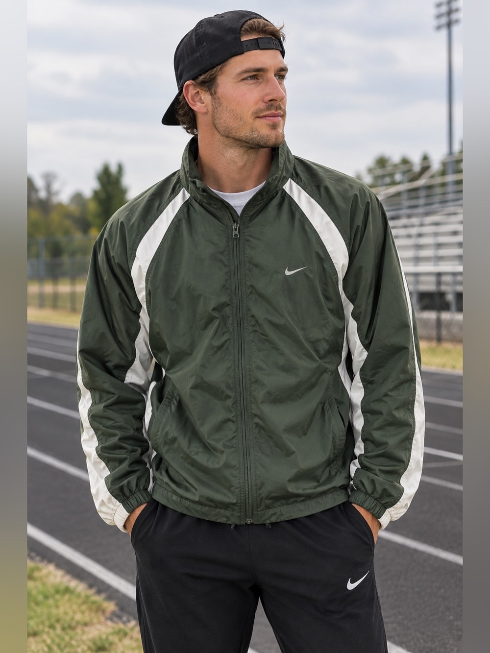 Vintage Nike Men’s XL Colorblock Windbreaker Track Jacket Green White
